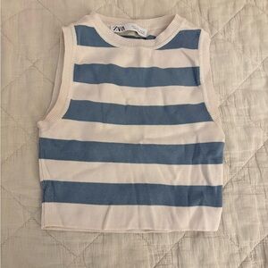 Zara Blue and Cream Striped Crop Top